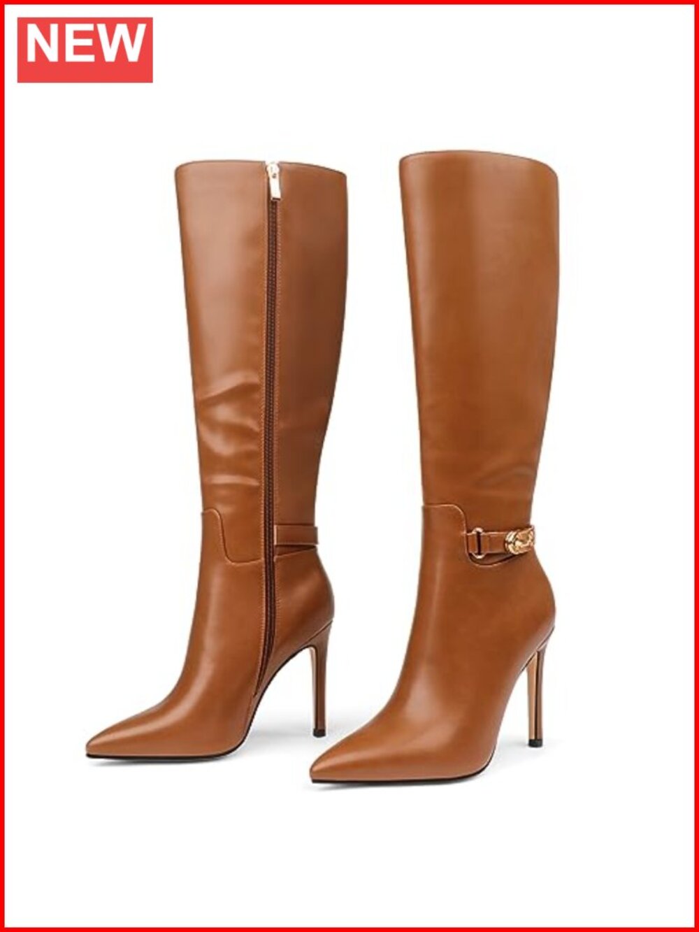 Knee High Stiletto Heel Pointed Toe Boots Faux Leather Buckle Slouch